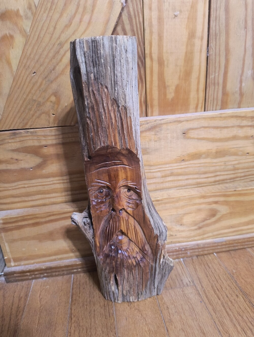 Cedar wood untreated wooden log face carving, "Spirit Wood", handmade